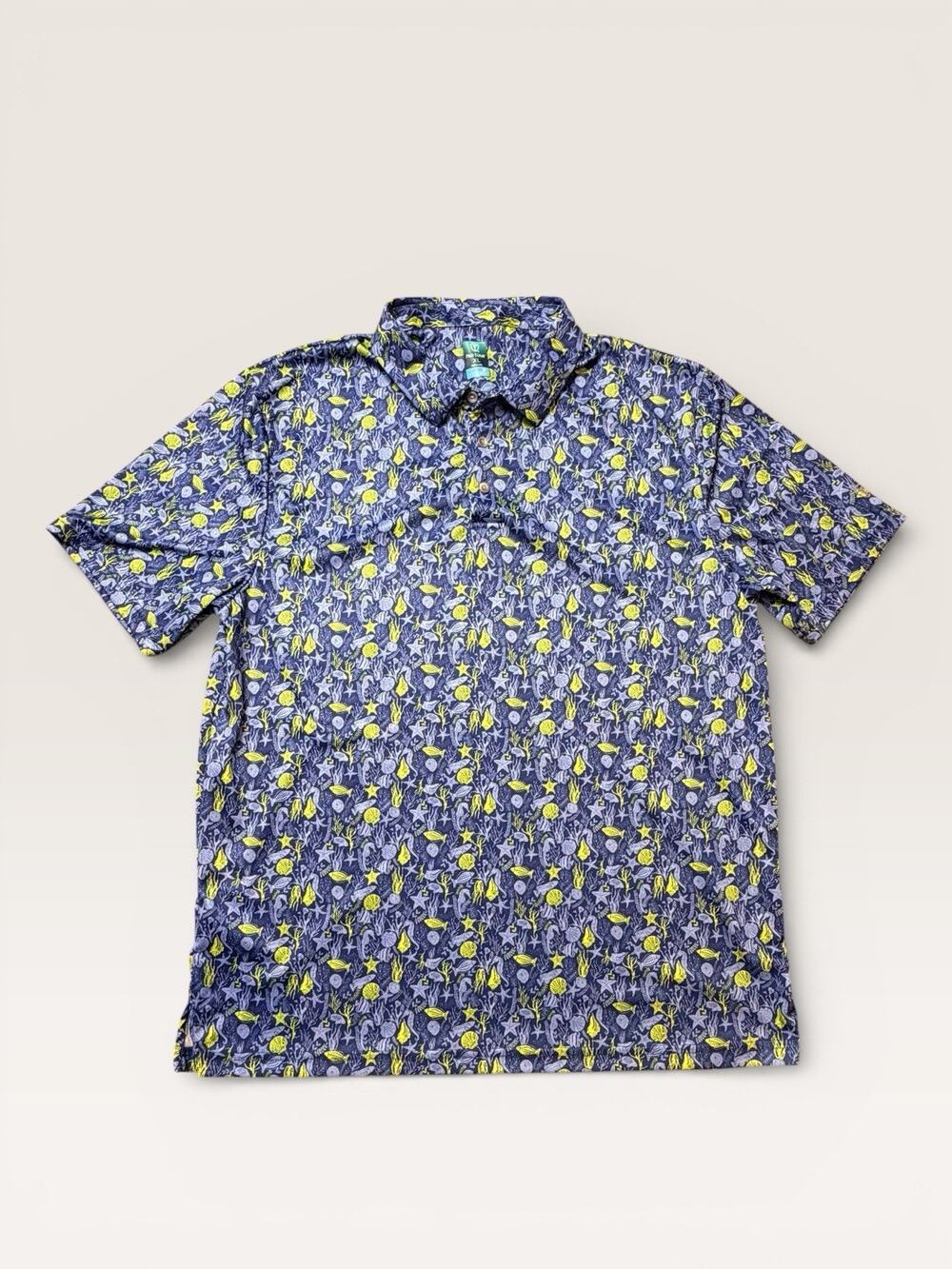 Pro Tour Mens Coolplay XL Shirt Blue & Yellow Fish Print Short Sleeve